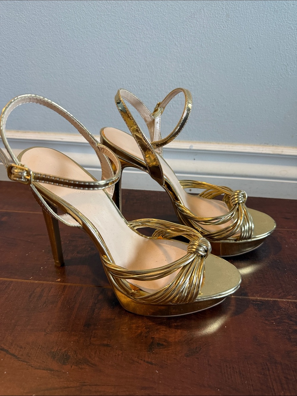 Charlotte Russe Metallic Gold Knotted Strappy High Heels
